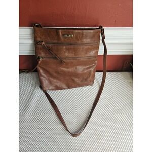Estalon Brown Genuine Leather Crossbody Bag Purse Multi-Pocket